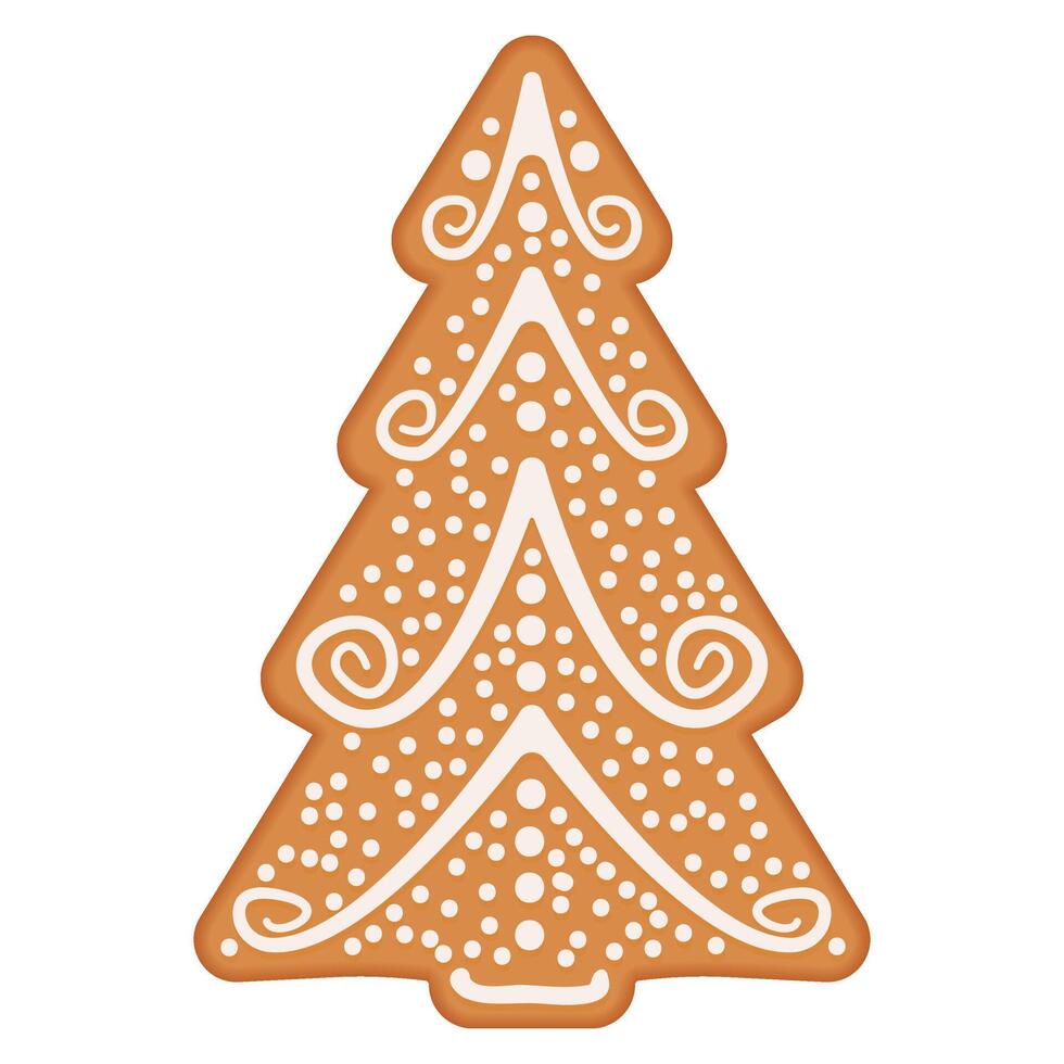 Gingerbread in the shape of a Christmas tree with white icing decoration vector