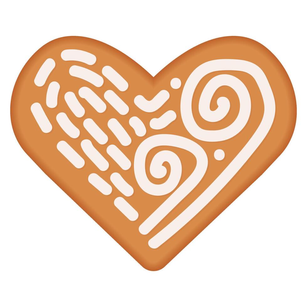 Christmas gingerbread in heart shape for decorating winter gingerbread illustrations. Baking with icing vector