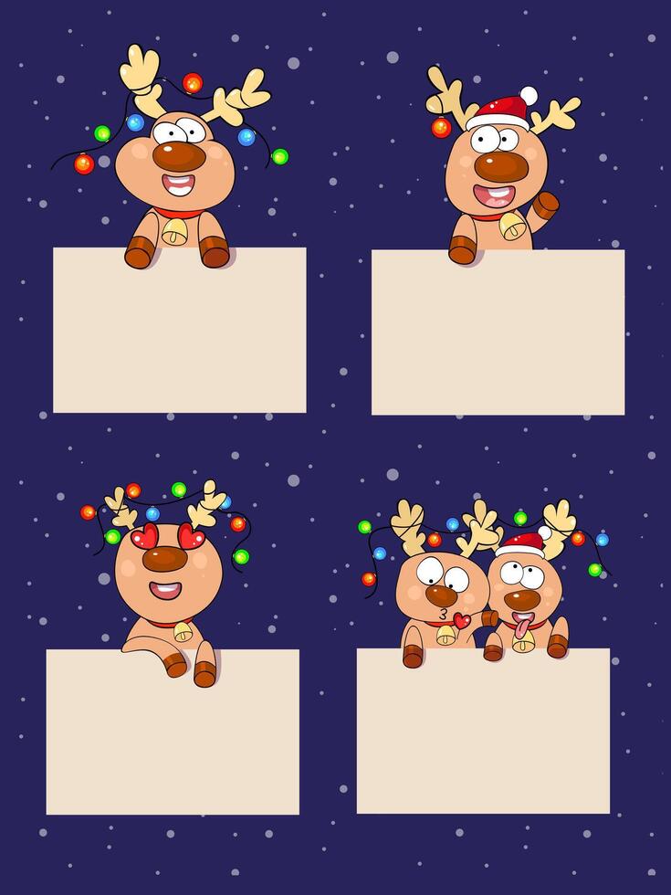 Christmas deer's with congratulate stickers. vector