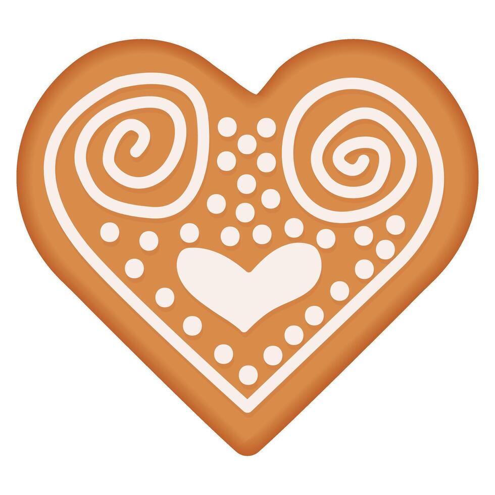 Christmas gingerbread heart shape for decorating winter gingerbread illustrations. Baking with icing vector