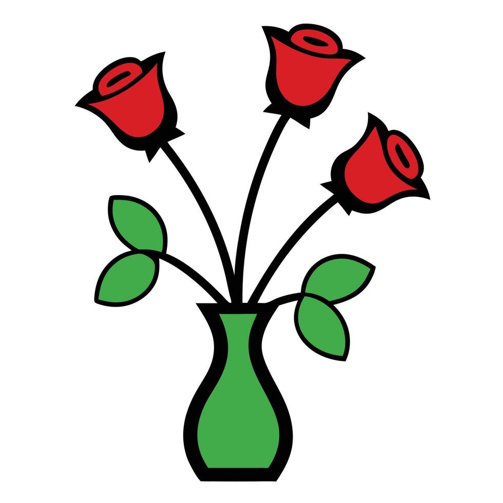 Bunch of Rose of the Valley in a Vase with Black Outline on White Background vector