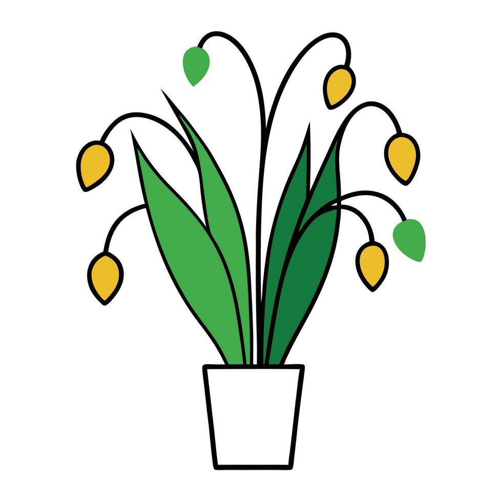 Bunch of Lily of the Valley in a Vase with Black Outline on White Background vector