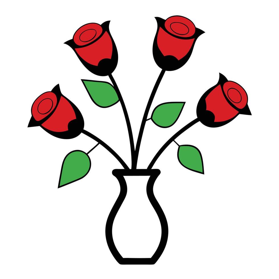 Bunch of Rose of the Valley in a Vase with Black Outline on White Background vector