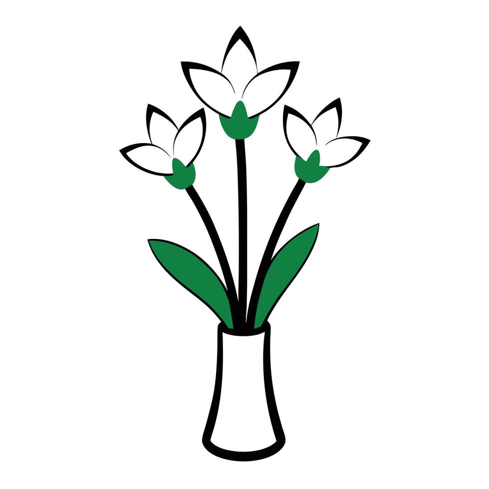 Bunch of Tuberose of the Valley in a Vase with Black Outline vector