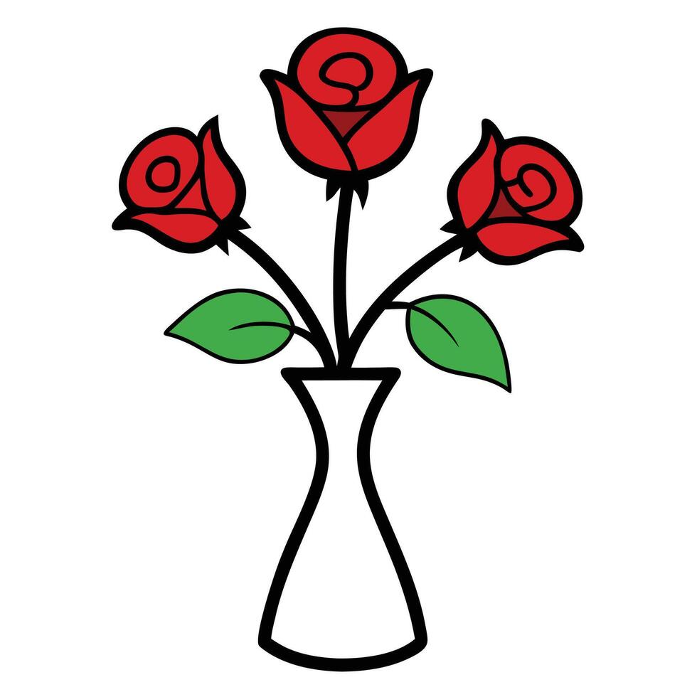 Bunch of Rose of the Valley in a Vase with Black Outline on White Background vector