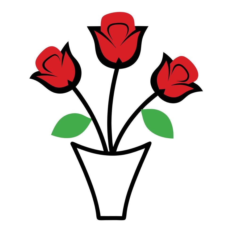 Bunch of Rose of the Valley in a Vase with Black Outline on White Background vector