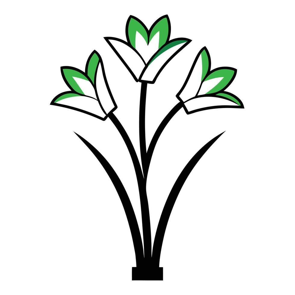 Bunch of Tuberose of the Valley in a Vase with Black Outline vector