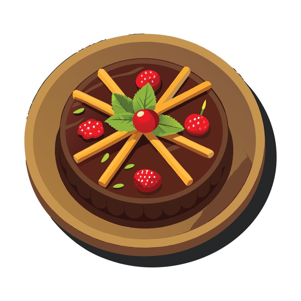 Chocolate fondant lava cake decorated with strawberries vector