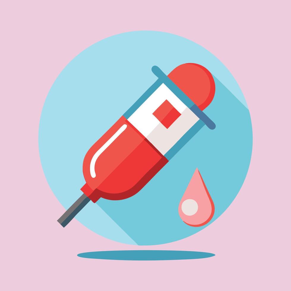 Syringe injection - Vaccination. Icon sticker on gray background vector