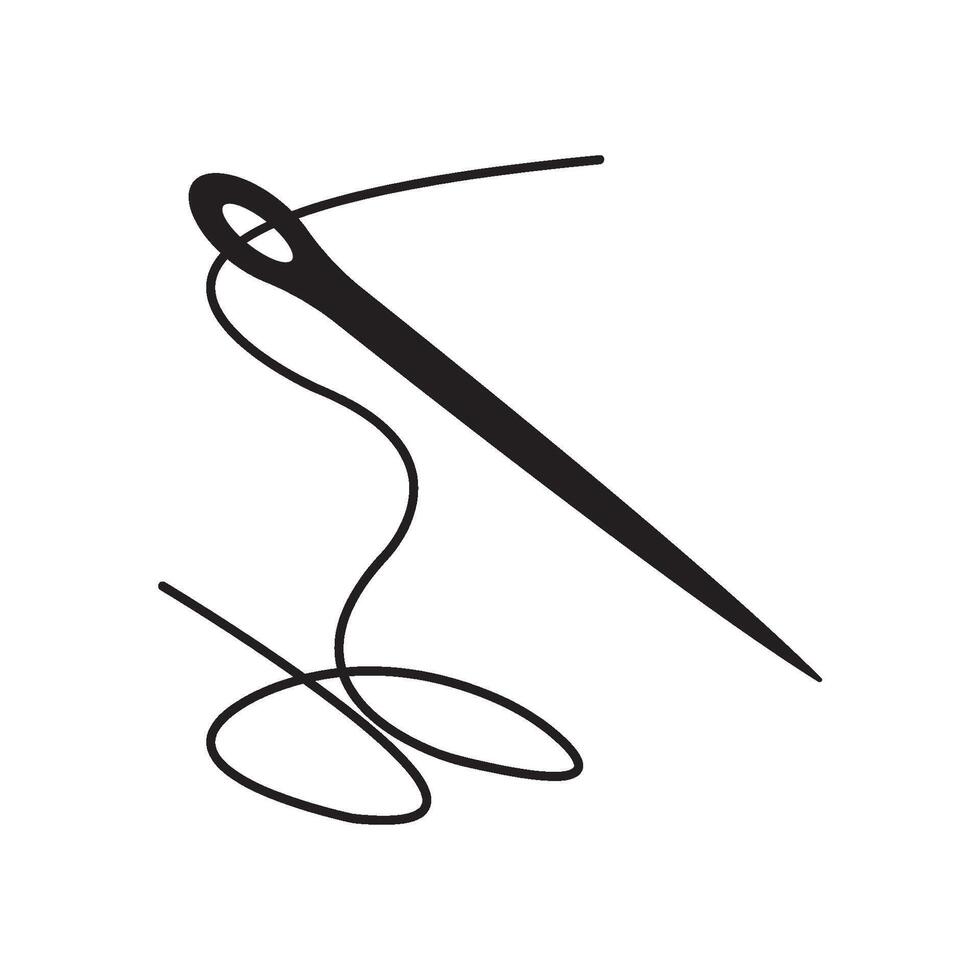 A black and white drawing of a needle and thread vector