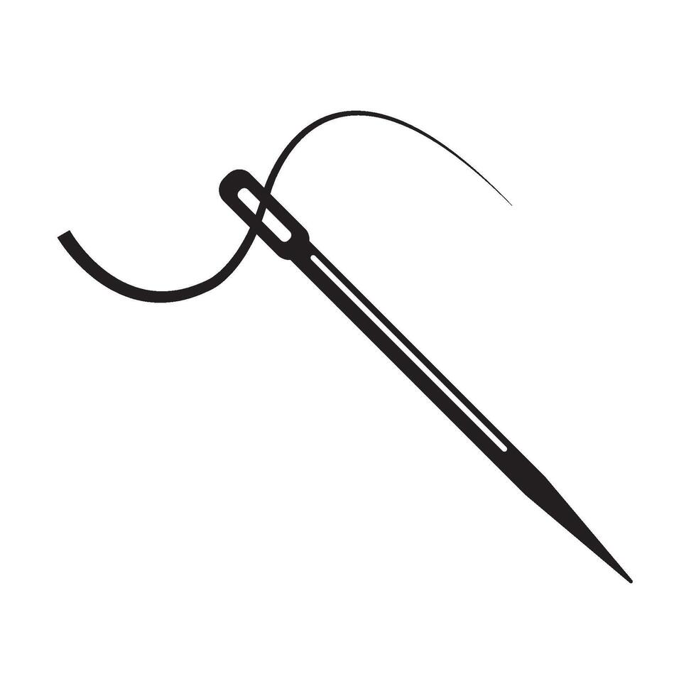 A black and white illustration of a needle and thread vector