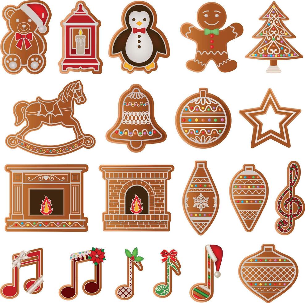 set of isolated gingerbread cookies. collection of christmas cookies vector