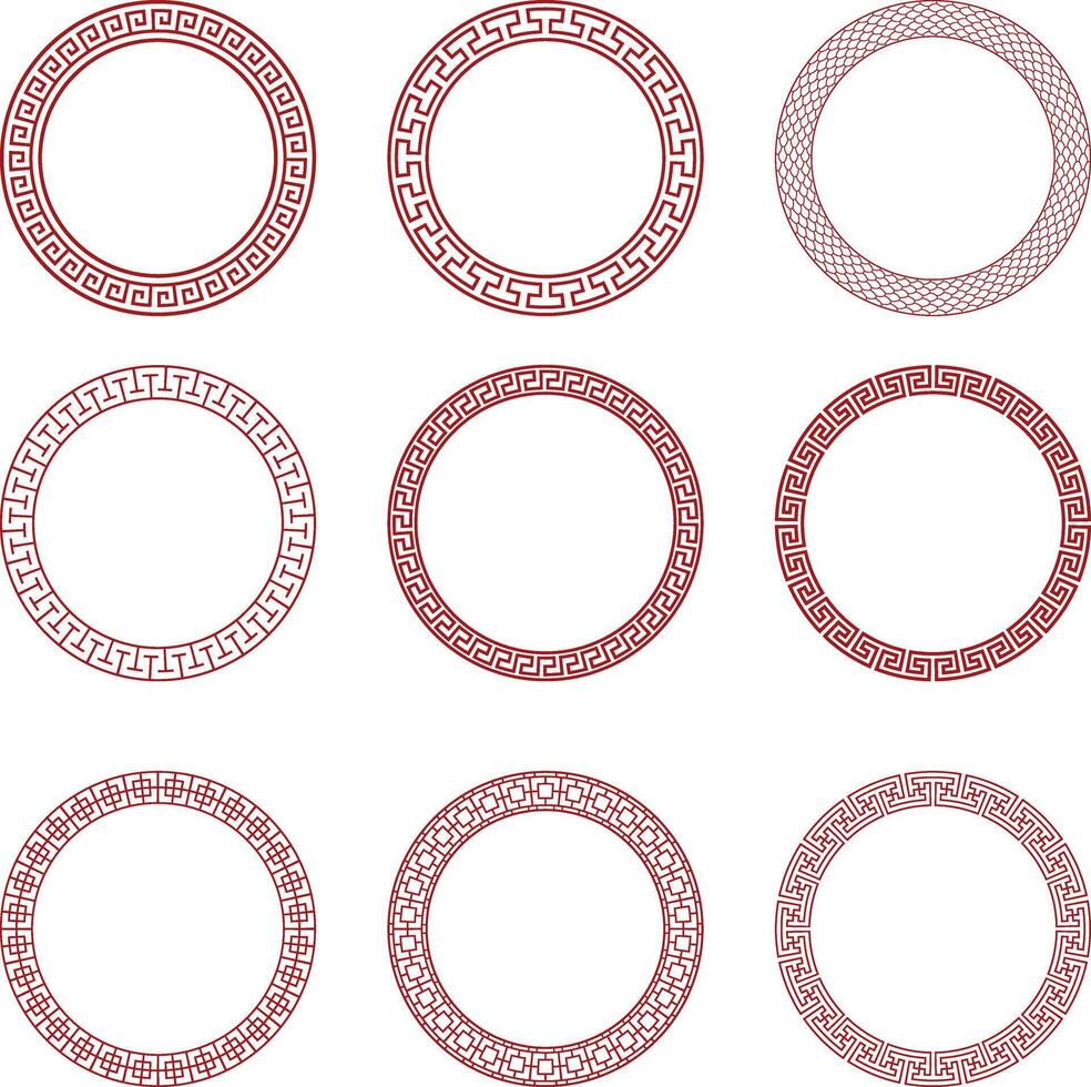 set of round geometric frames. collection of isolated circular borders. chinese new year decorative frames vector