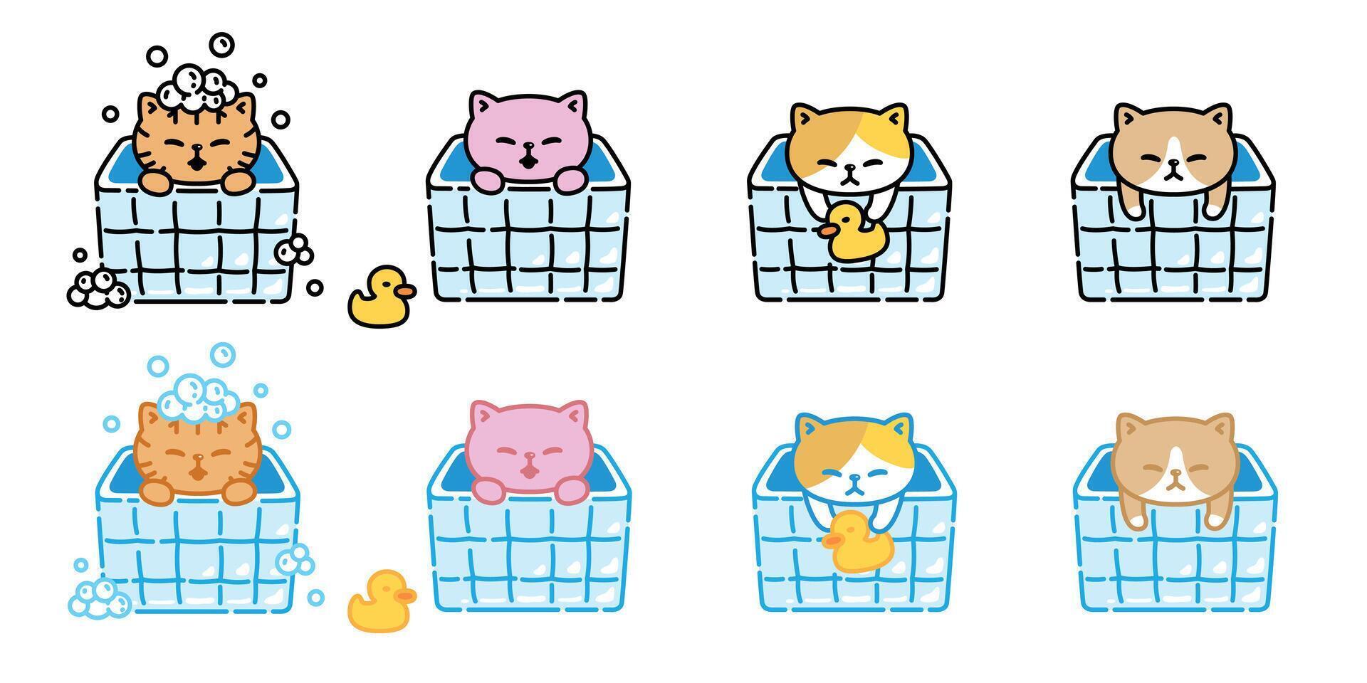 cat shower bathroom bathtub icon kitten calico neko soap bubble pet cartoon character symbol sticker illustration clip art isolated design vector