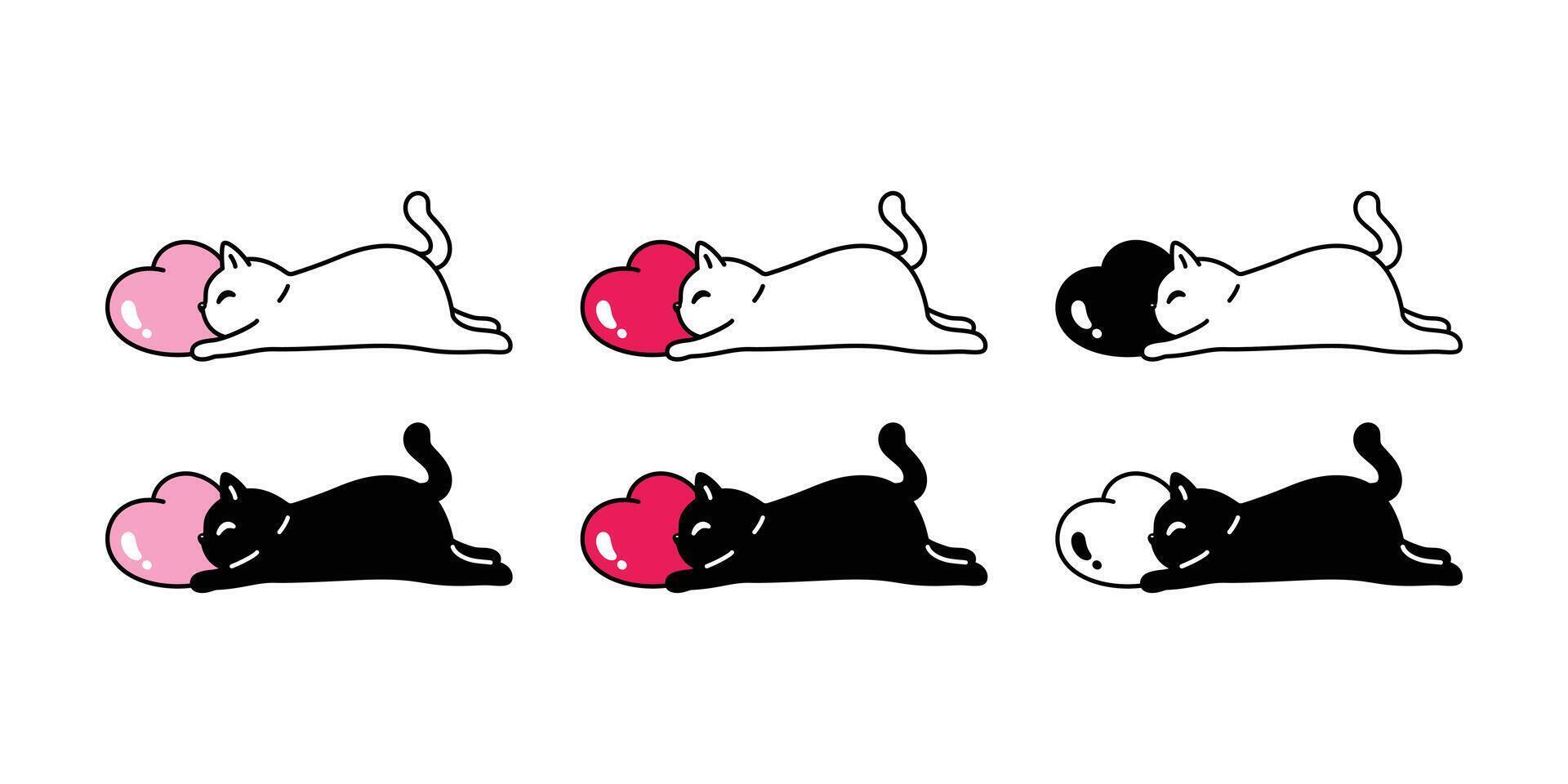 cat heart valentine icon sleeping kitten calico neko pet cartoon character illustration symbol clip art isolated design vector