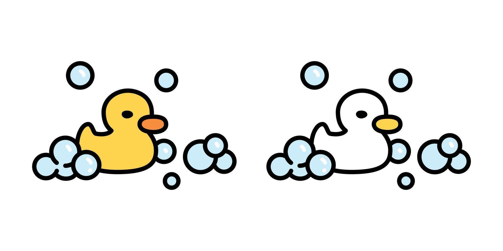 duck shower soap bubble icon bathing scarf logo cartoon character yellow rubber duck bird chicken symbol doodle isolated illustration design vector