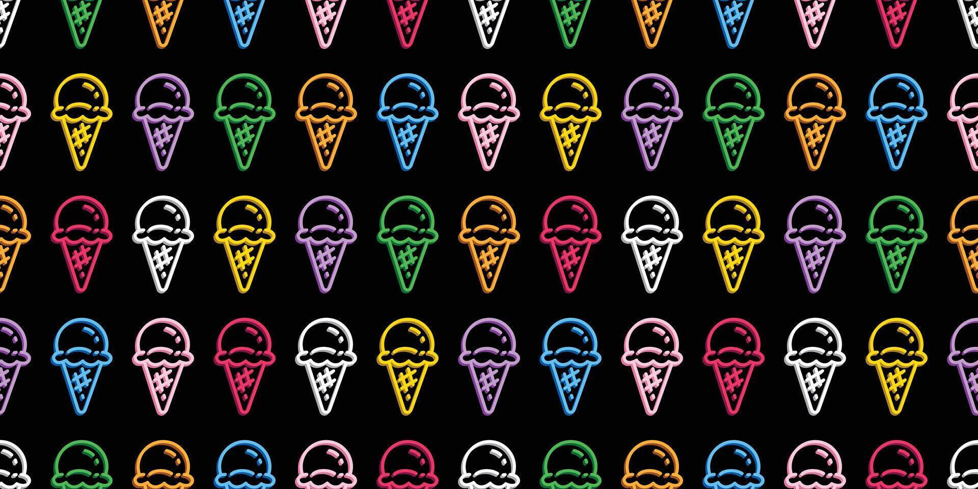 ice cream cone seamless pattern neon light food cartoon doodle gift wrapping paper tile background repeat wallpaper illustration animal scarf isolated design vector
