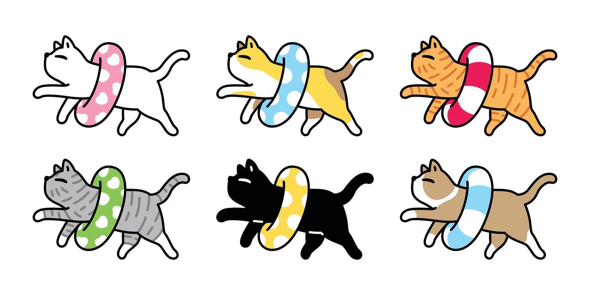 cat inflatable swimming pool ring kitten icon calico neko pet cartoon character symbol beach sea illustration clip art isolated design vector