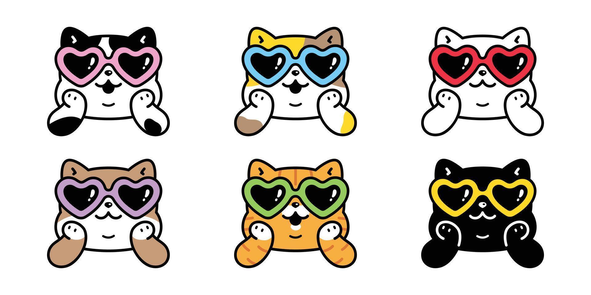 cat heart sunglasses valentine kitten icon calico neko pet cartoon character fancy symbol tattoo illustration clip art isolated design vector