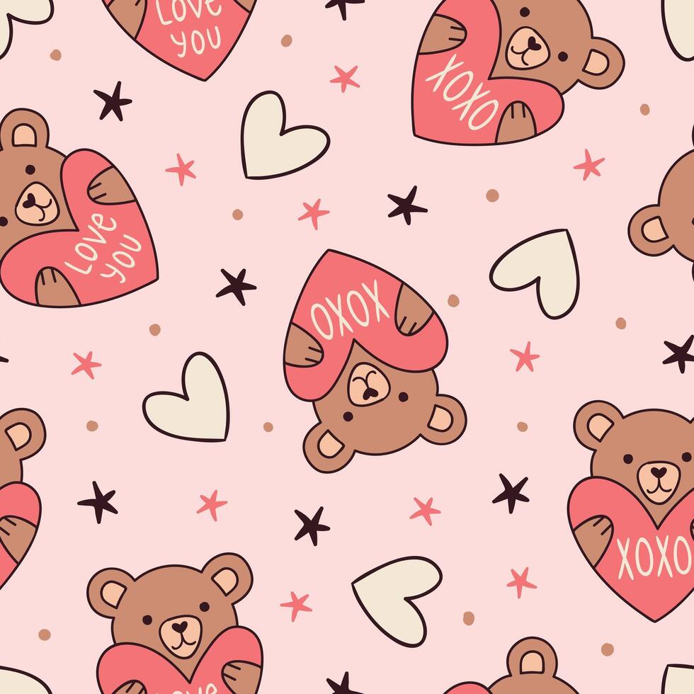 Teddy Bear Pattern San Valentines Background Love Seamless Pattern vector