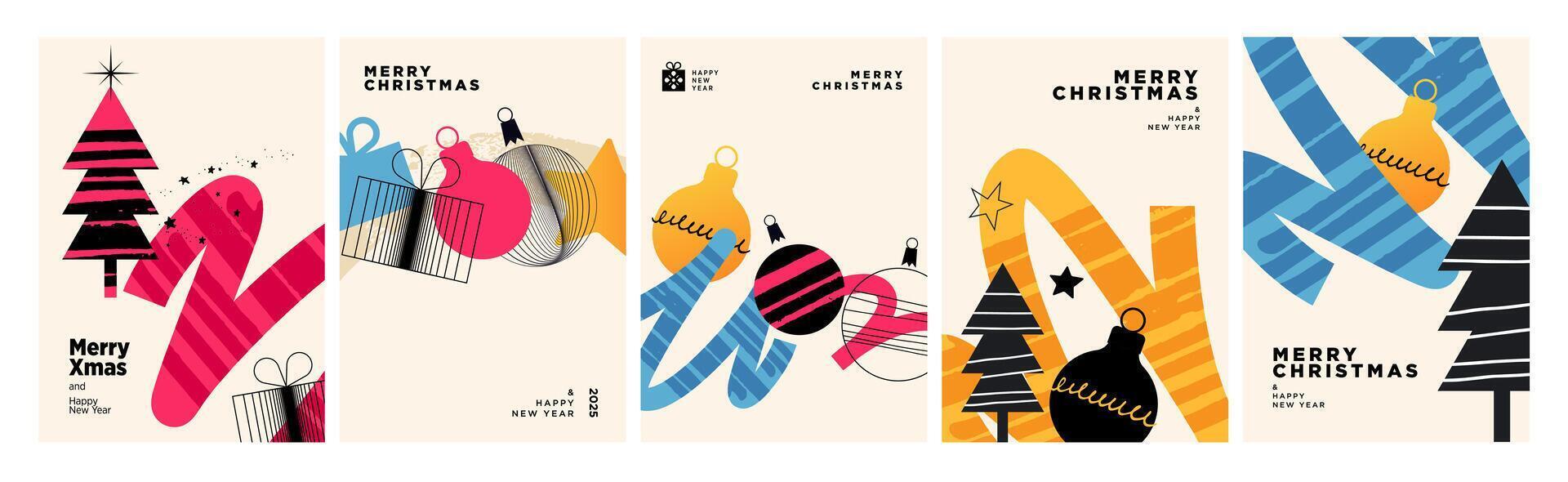 Set of Christmas and New Year Cards. Modern illustration concepts for graphic and web design, social media banner, marketing material. vector