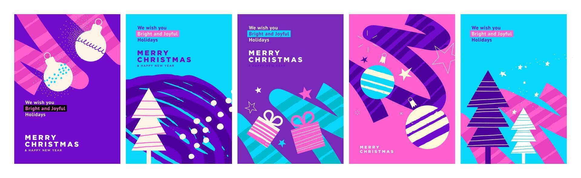 Christmas and New Year Cards Collection. Modern abstract illustrations for greeting card, party invitation card, website banner, social media banner, marketing material. vector