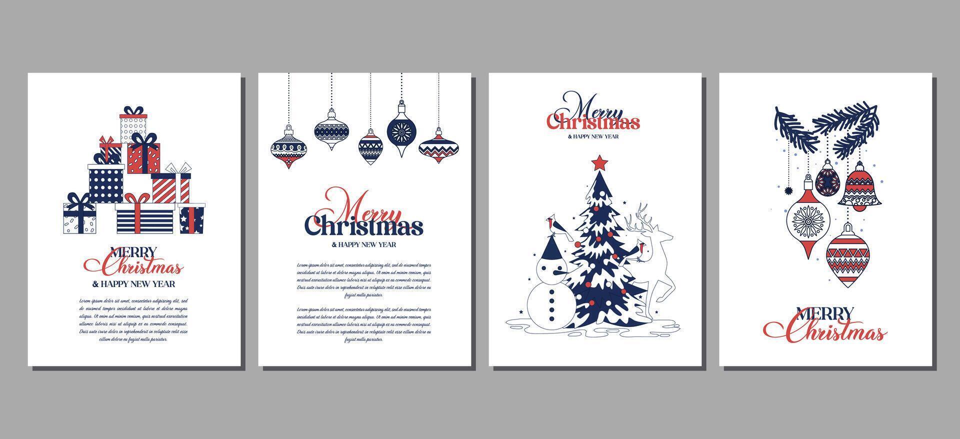 Merry Christmas and Happy New Year greeting cards collection on white background vector