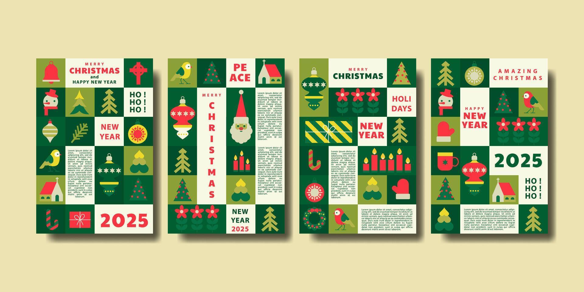 Merry Christmas and Happy New Year greeting cards collection in modern minimalist geometric style vector