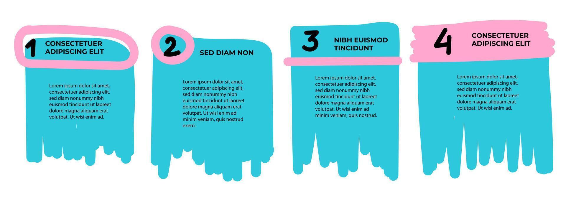 4 steps infographic with hand drawn text box. Step by step instruction. Empty way progress design template. Data visualization. Design element for presentation with copy space. Workflow layout vector