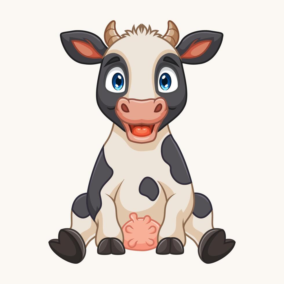 Cartoon happy little cow sitting vector