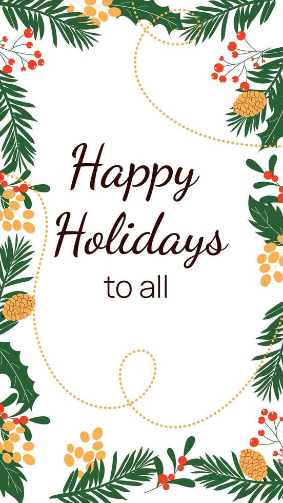 Editable Christmas stories template Happy Holidays. Design for social networks with fir tree. vector