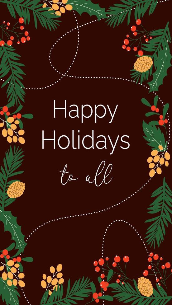 Editable Christmas stories template Happy Holidays. Design for social networks on chocolate background. vector