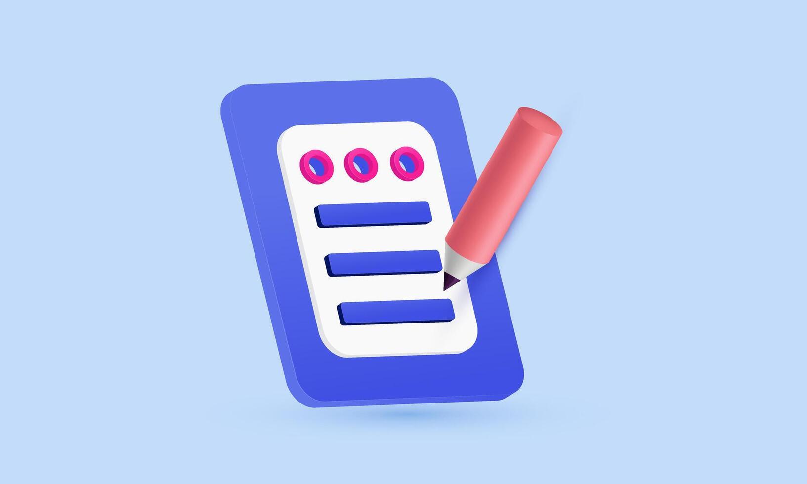 3d icon blue Pen paper notetaking new idea realistic design vector
