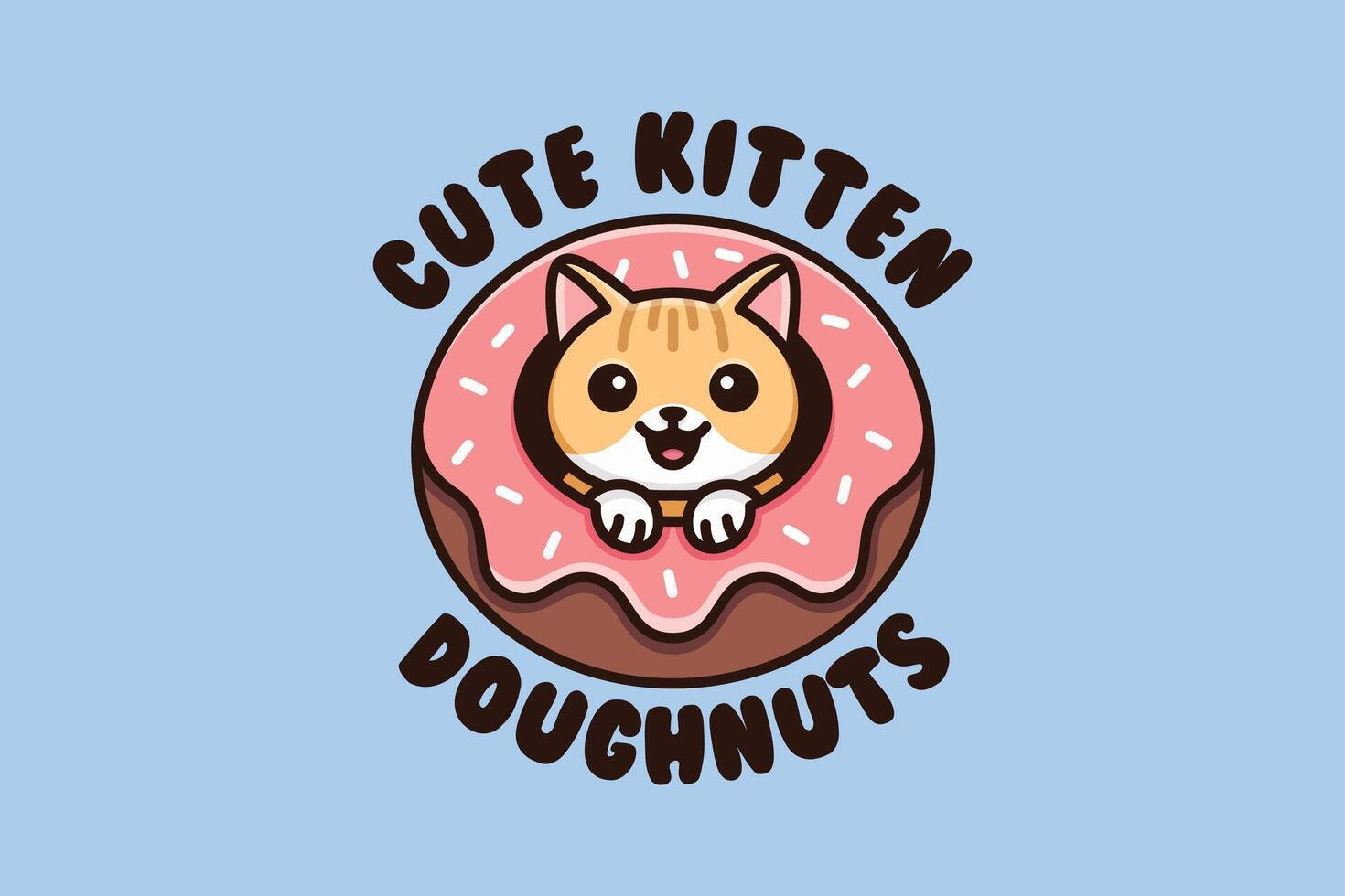 Cute Cat Mascot Sitting in the Center of a Colorful Donut vector