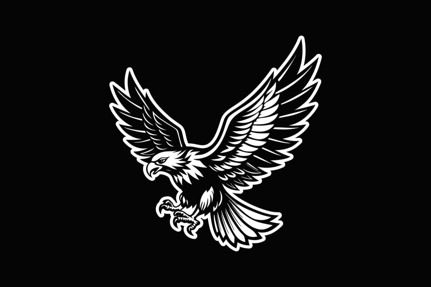 Majestic Black and White Eagle in Flight with Wings Spread Wide vector