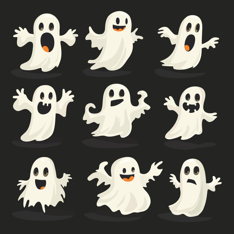 Set of cartoon ghost characters with different expressions vector