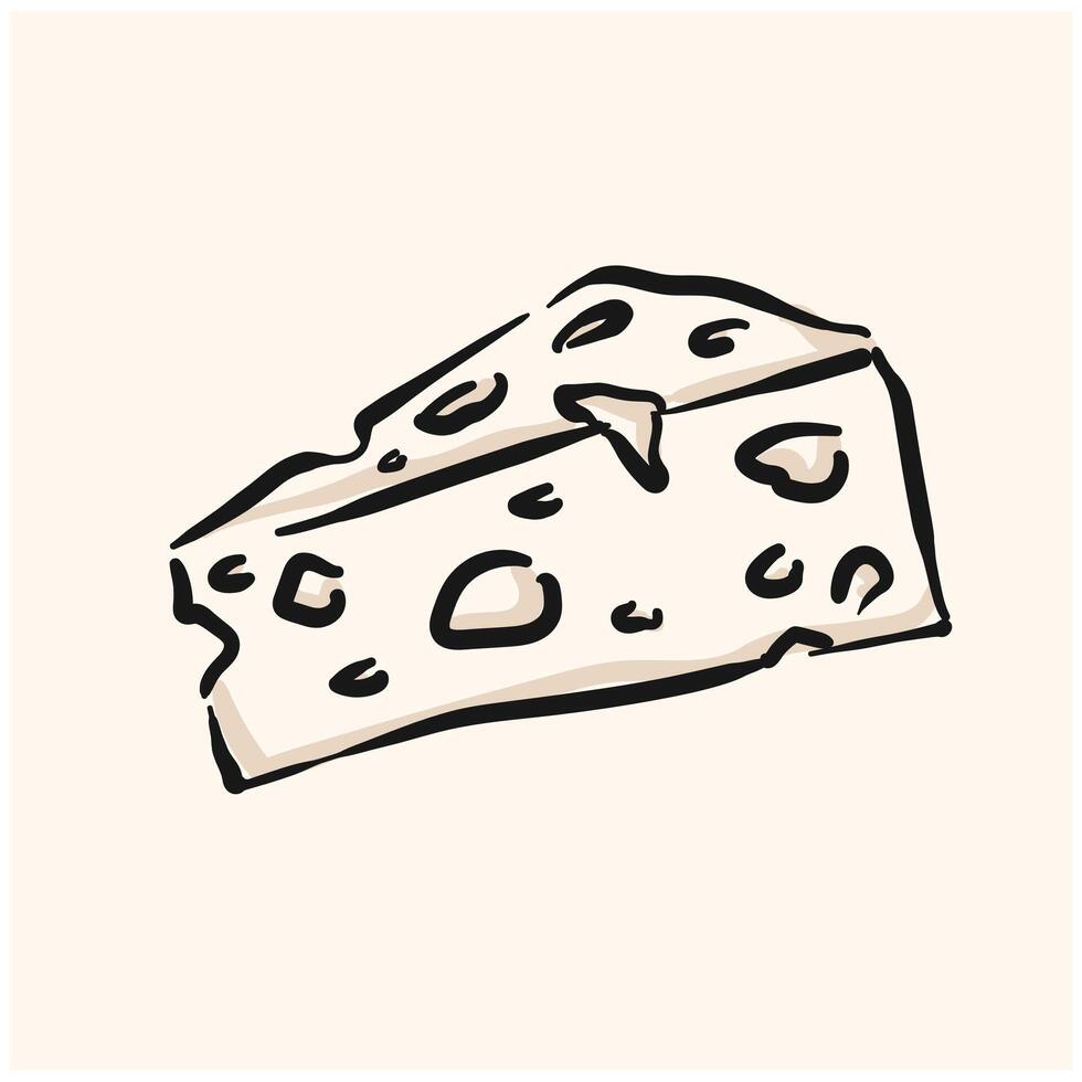 Piece of Swiss cheese With illustration style doodle and line art vector