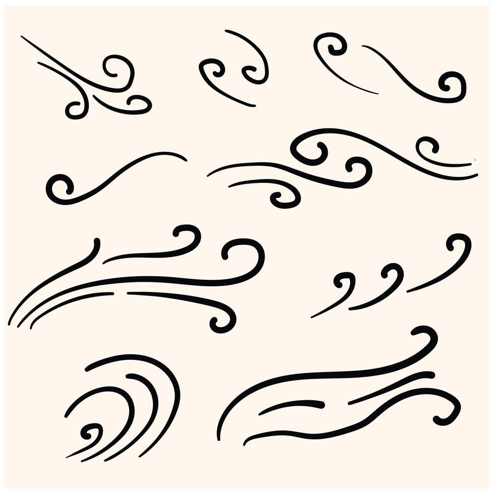 Wind blow set With illustration style doodle and line art vector