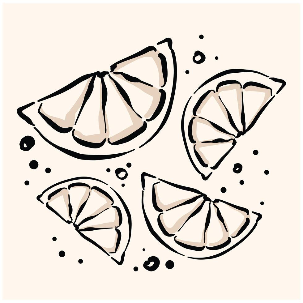 Lemon and lime With illustration style doodle and line art vector