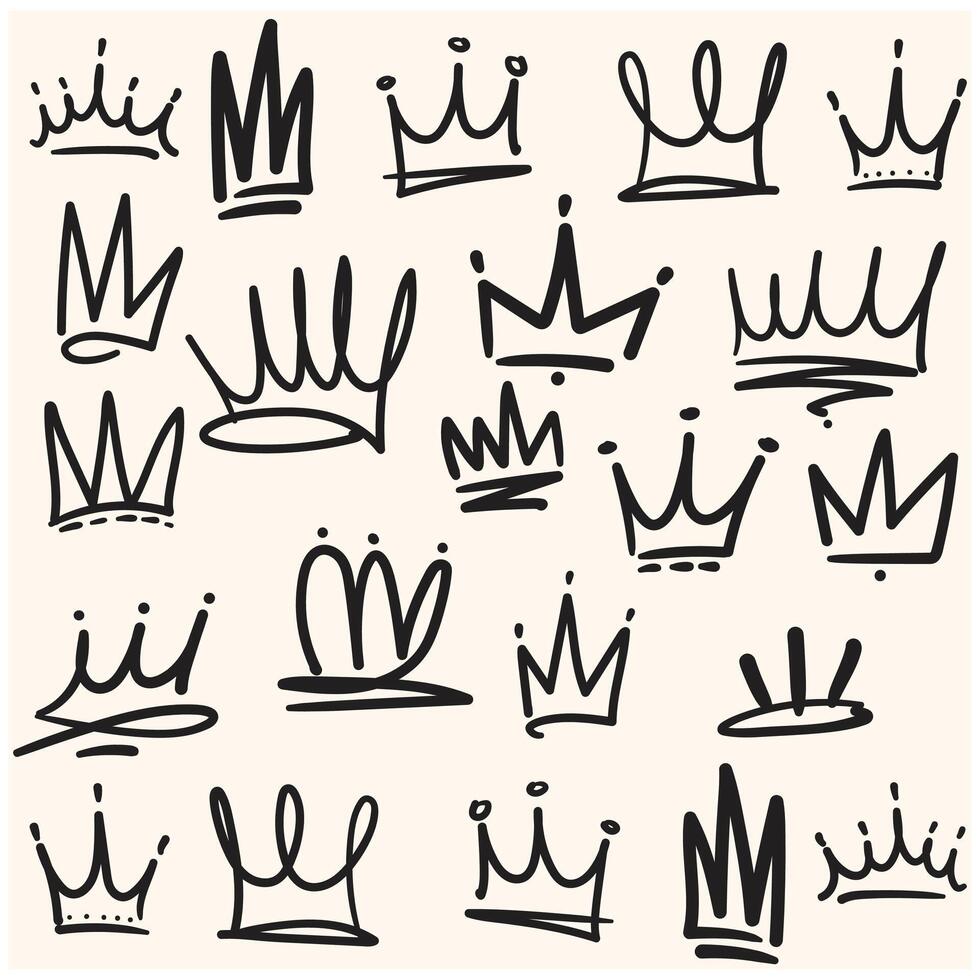 Collection of crowns With illustration style doodle and line art vector