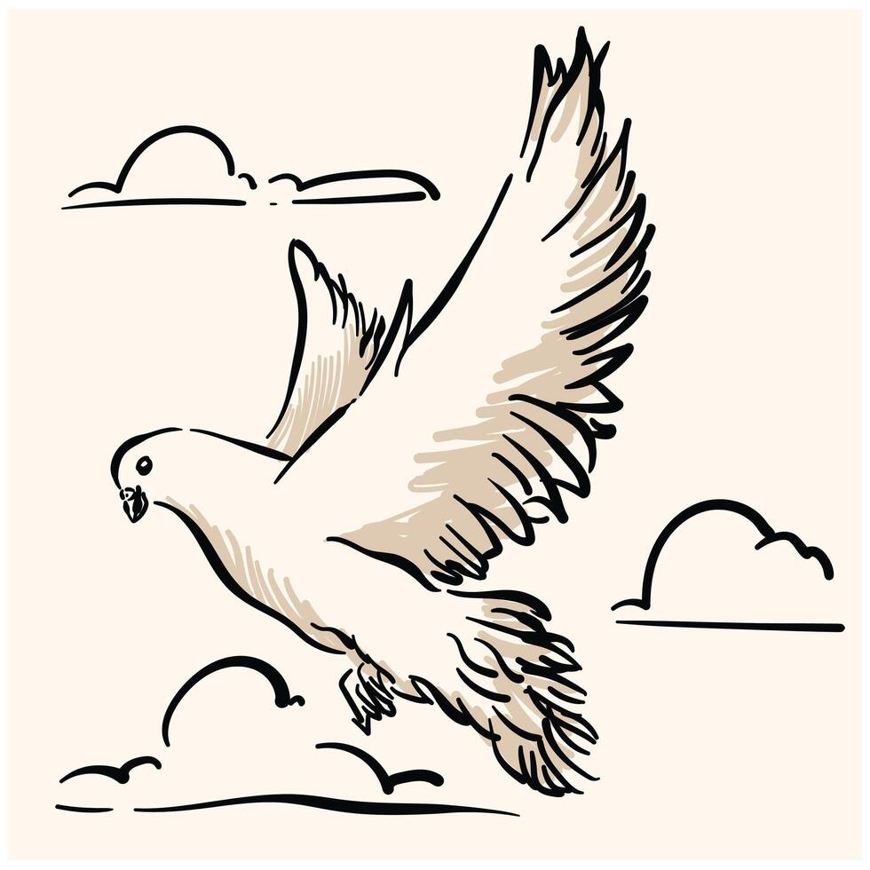 flying dove With illustration style doodle and line art vector