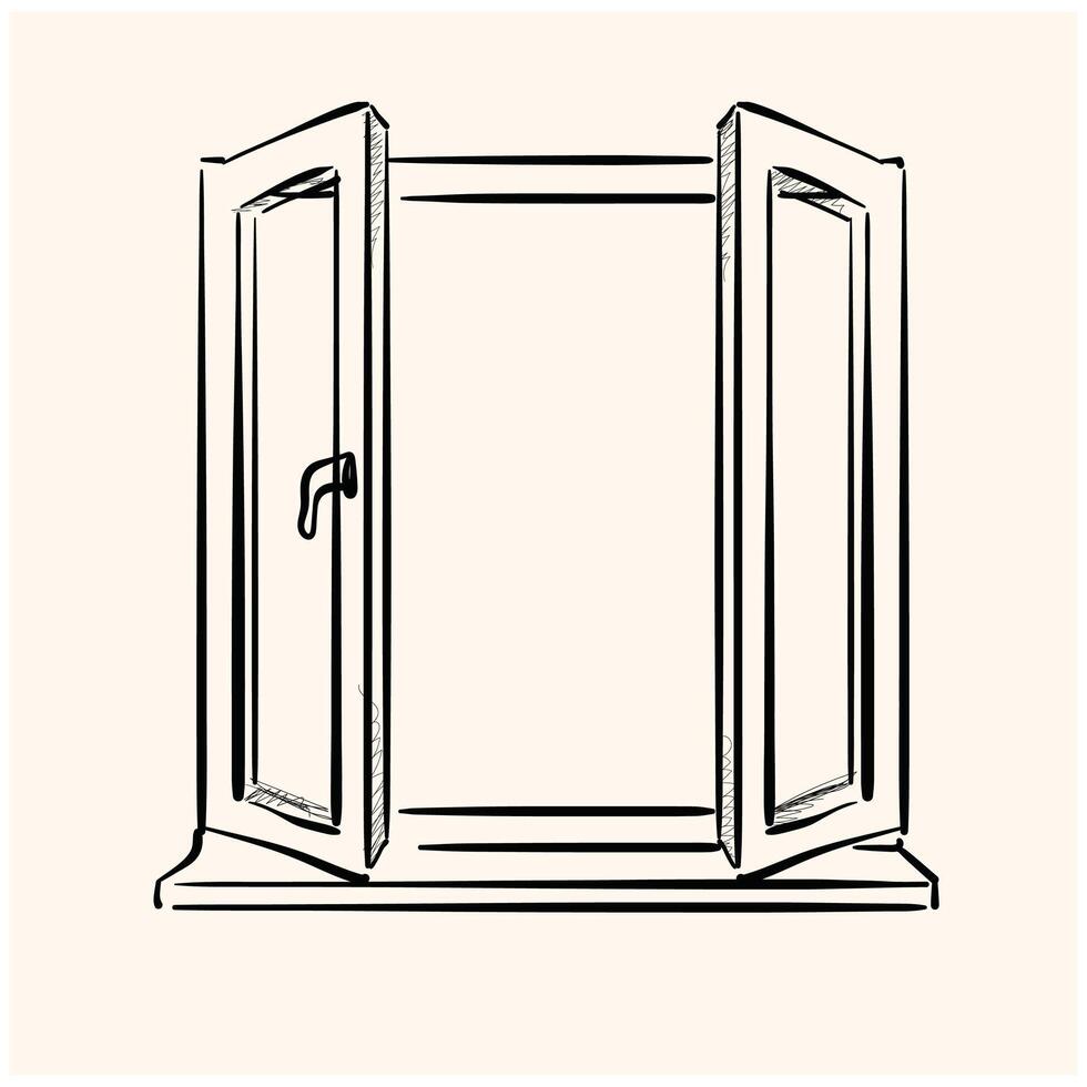 The window opens out With illustration style doodle and line art vector