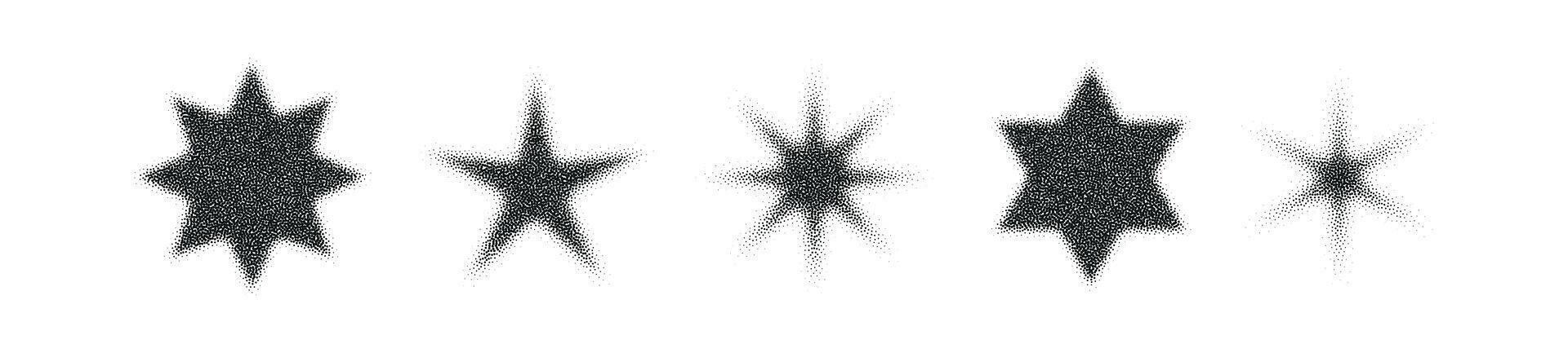 Halftone starburst with gradient dots and grainy noise effect. Abstract figure with fading pattern and half tone. Flat illustration isolated on white background. vector