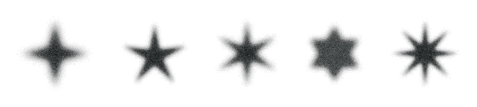 Halftone starburst with gradient dots and grainy noise effect. Abstract figure with fading pattern and half tone. Flat illustration isolated on white background. vector