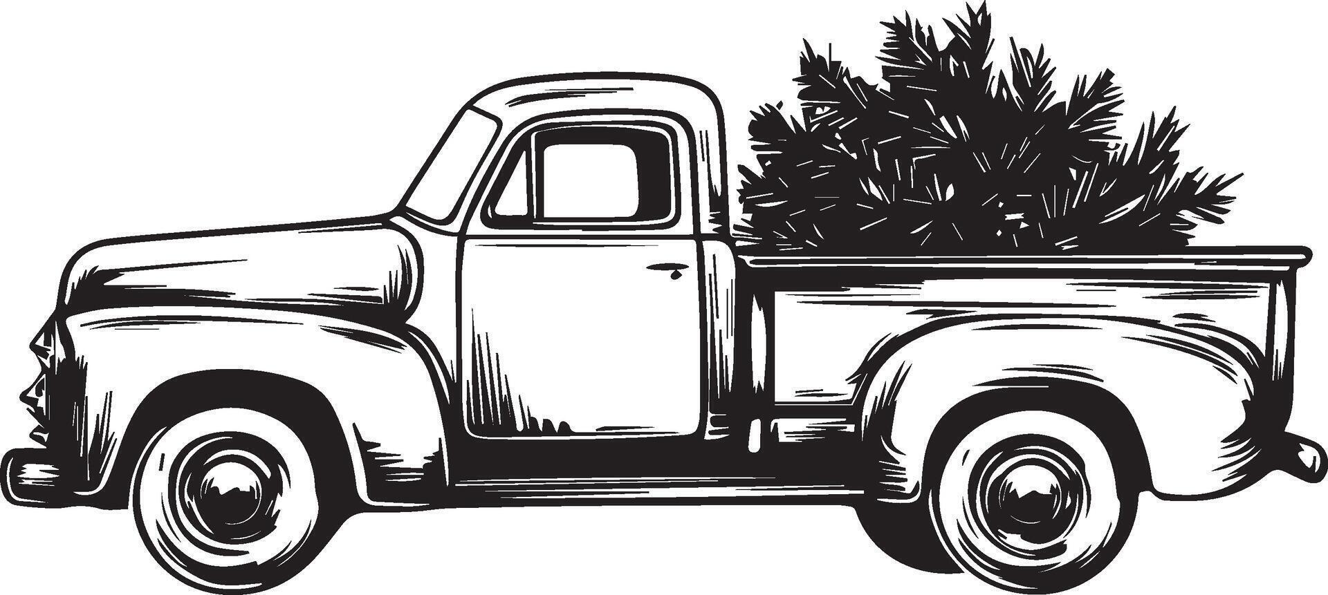 An old truck with a christmas tree vector