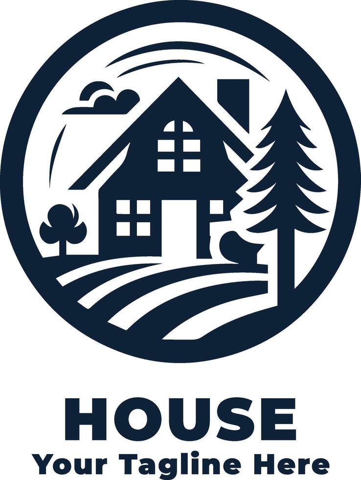 House Simple Logo Illustration With Blue Concept vector
