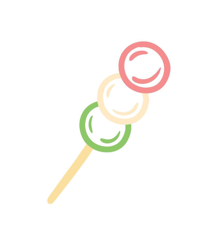 Dango Japanese Food in Line Art Cute Cartoon Illustration vector