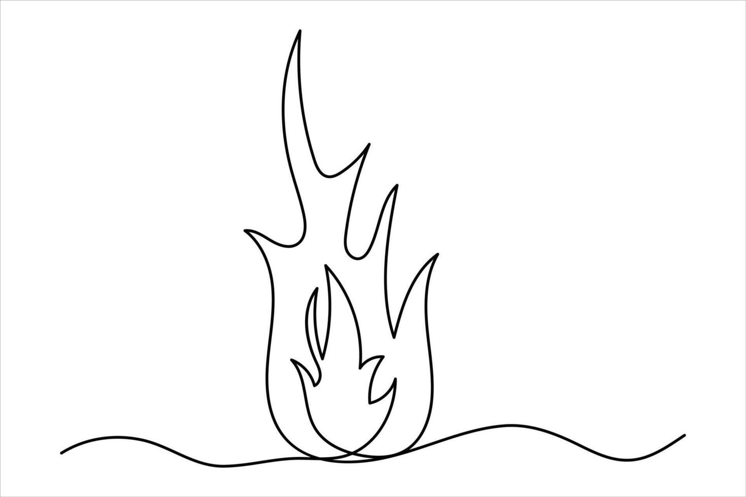 Continuous single line of fire flame. Bonfire concept single line drawing outline art illustration vector