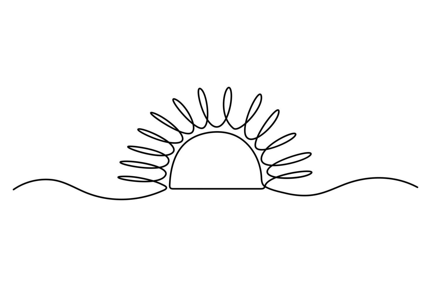 Continuous one line drawing of sun and sunrise, single line sketch sunny summer travel concept hand drawn minimalism style Winner trophy line art illustration vector
