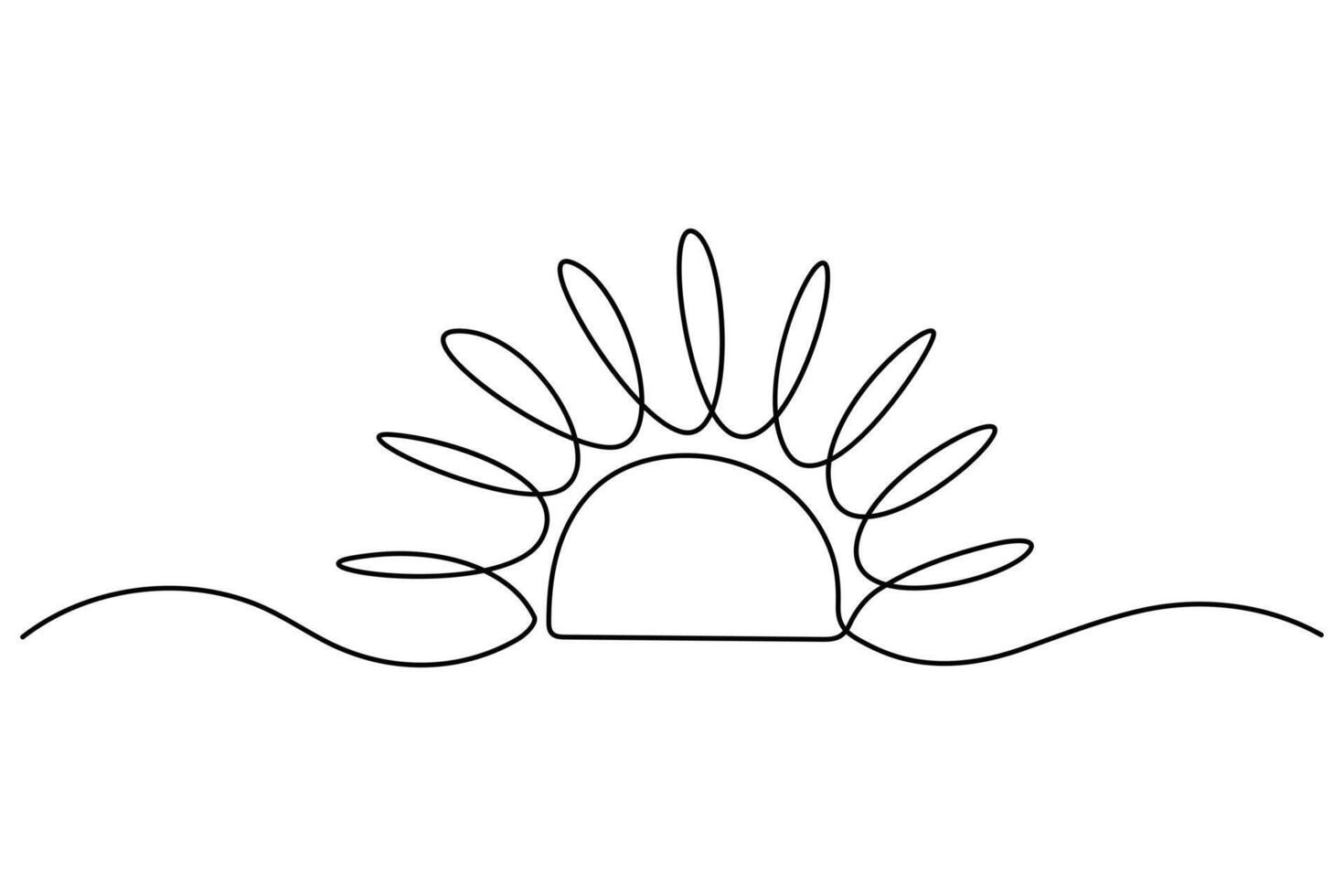 Continuous one line sun and sunrise, single line sketch sunny summer travel concept outline art illustration. vector